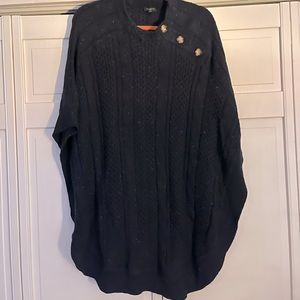 Talbots poncho in speckled blue chunky knit with buttons. Size X